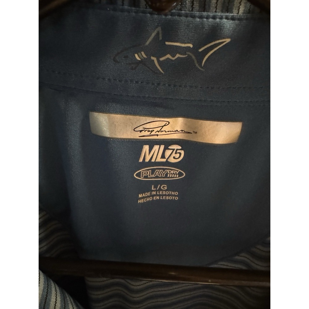 Greg Norman Men's Blue Stripe Polyester Polo Size L